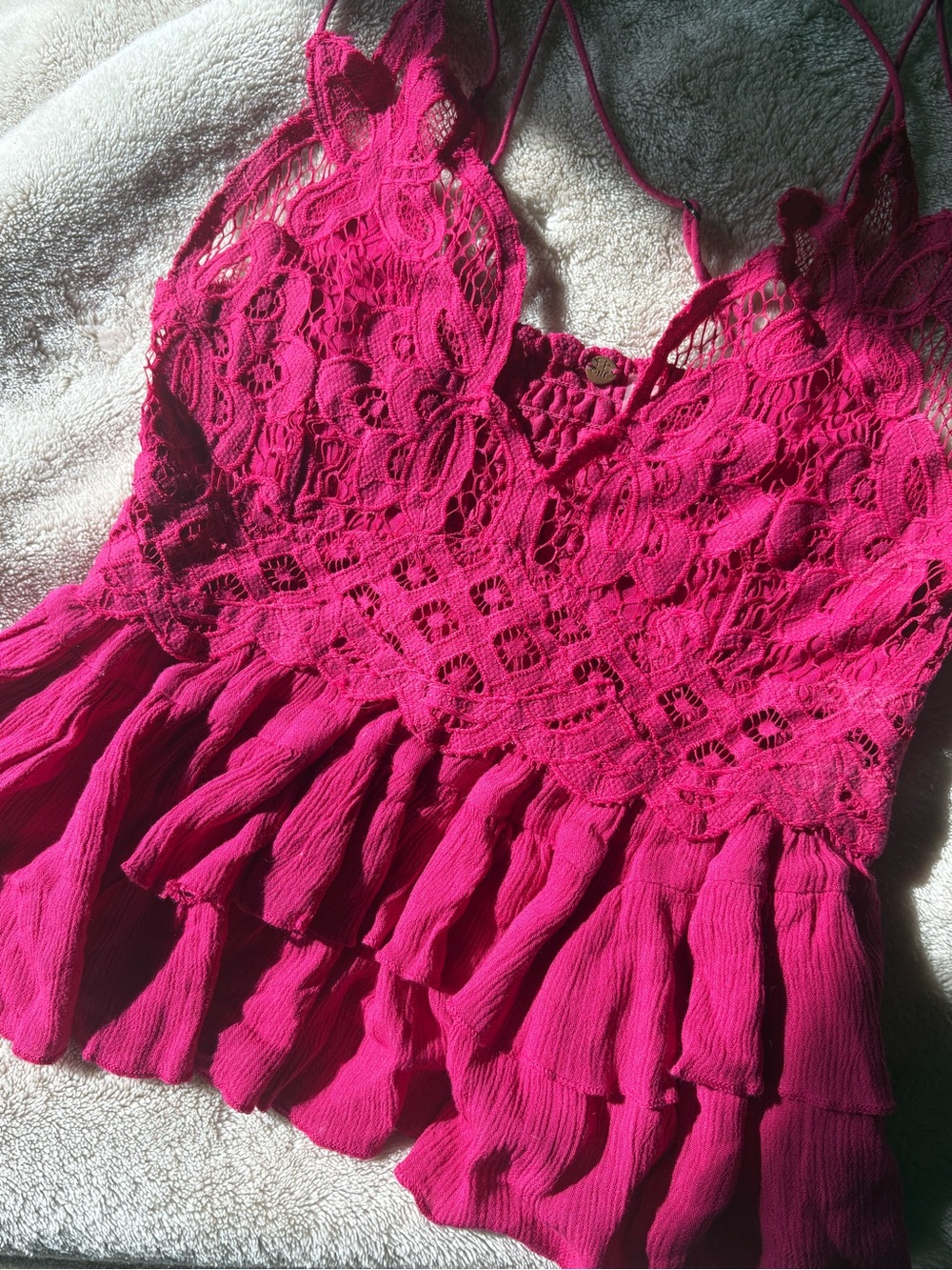 Free people Fuchsia Lace Ruffled Cami Top